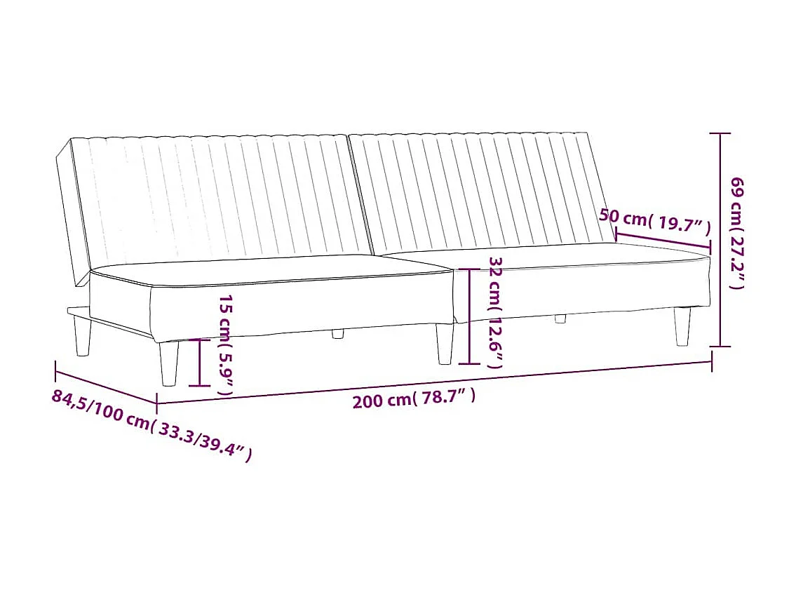 Canapé-lit 2 places gris similicuir