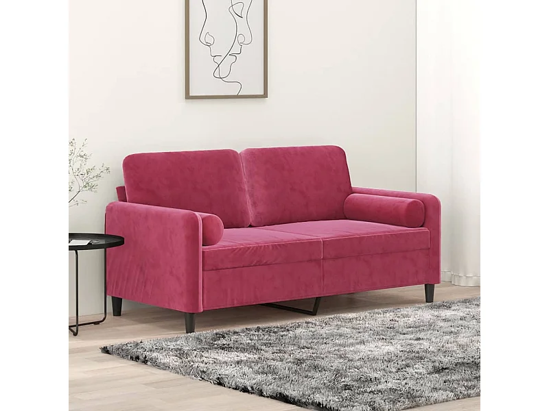 Sofá 2 lug. + almofadas decorativas 140cm veludo vermelho tinto