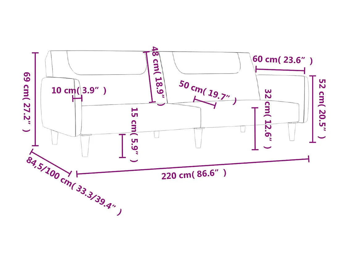 Schlafsofa 2-Sitzer Taupe Stoff