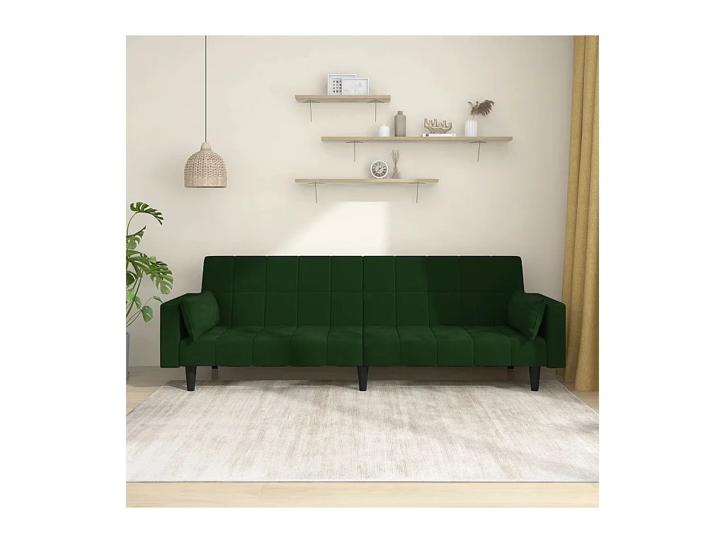 Canapé-lit à 2 places avec deux oreillers Vert foncé Velours