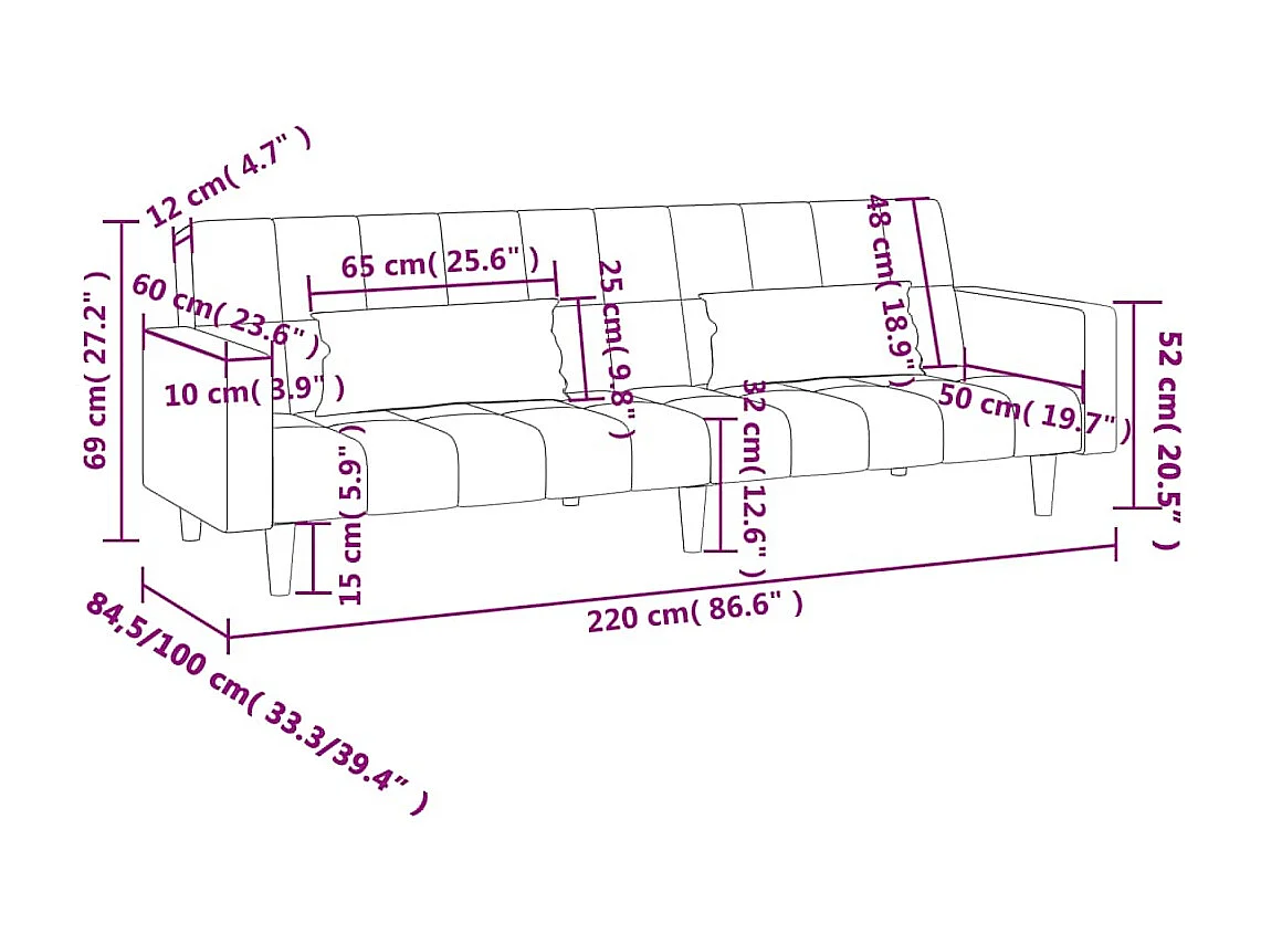 Canapé-lit à 2 places avec deux oreillers Vert foncé Velours