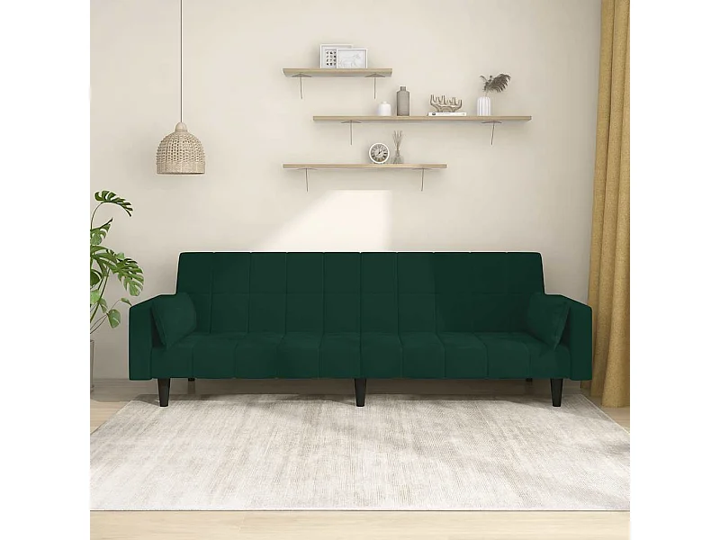 Canapé-lit à 2 places avec deux oreillers Vert foncé Velours