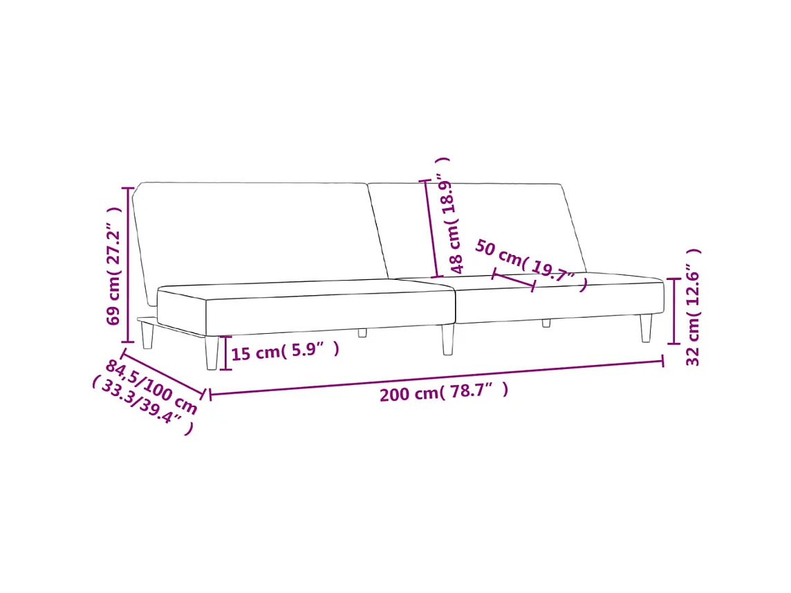 Schlafsofa 2-Sitzer Creme Stoff