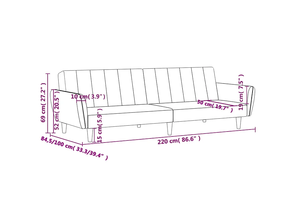 Canapé-lit à 2 places gris clair tissu