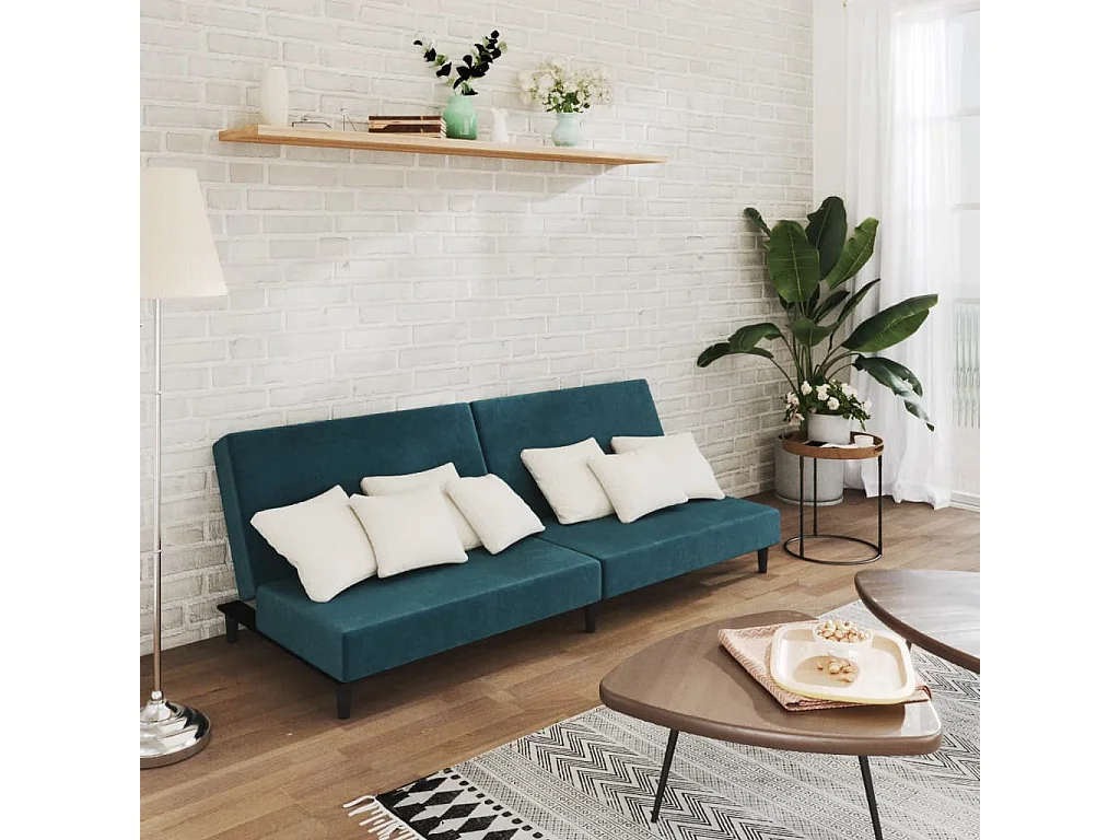 Schlafsofa 2-Sitzer Blau Samt