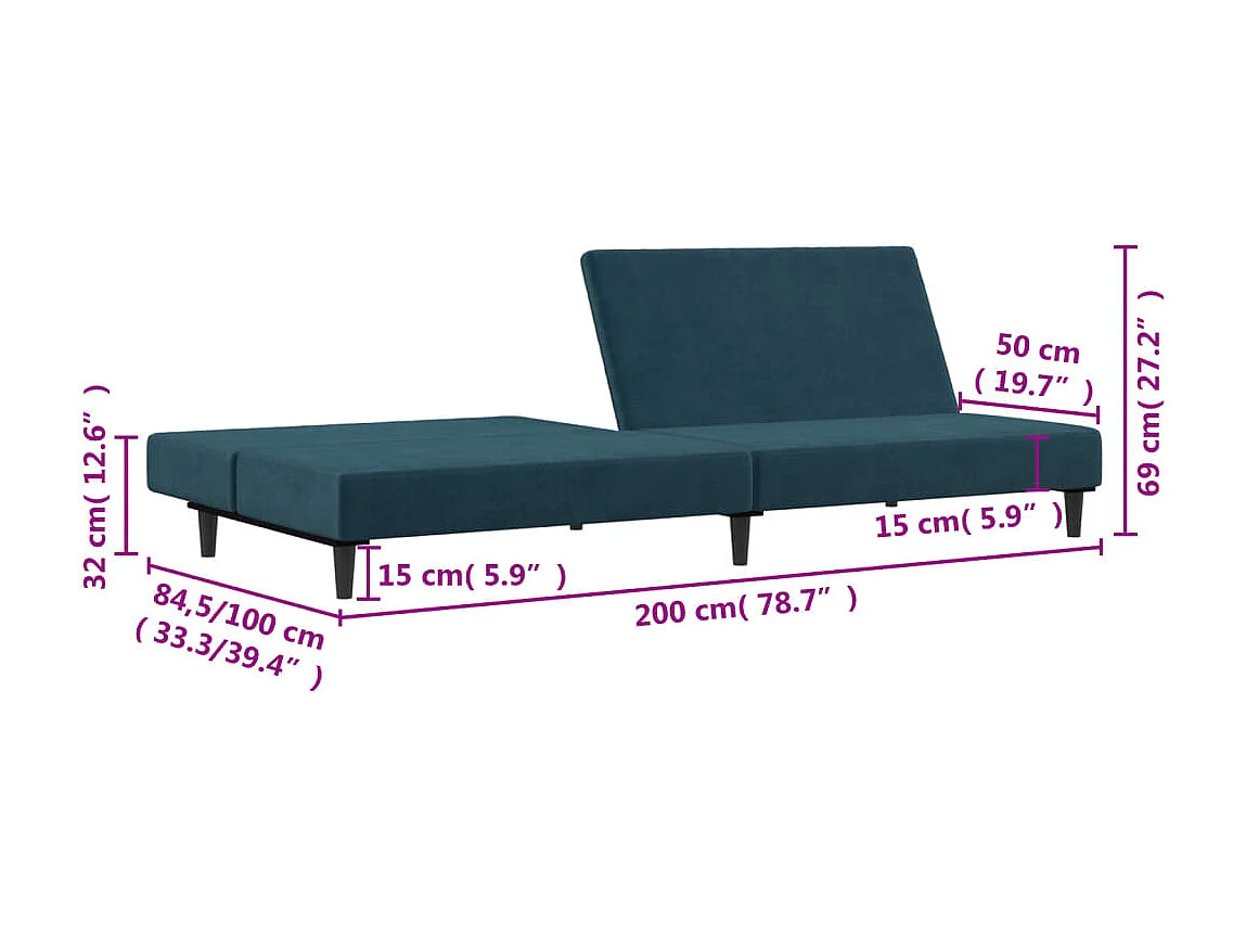 Sofá cama de 2 plazas terciopelo azul