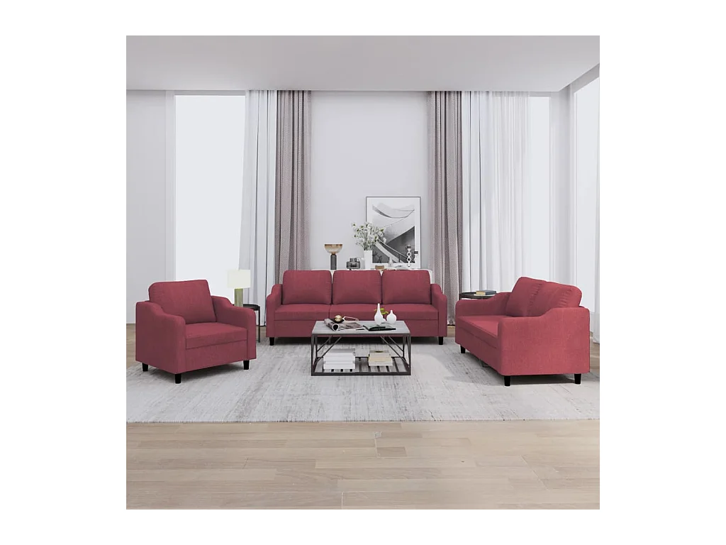 Ensemble de canapés 3 pcs avec coussins Rouge bordeaux Tissu