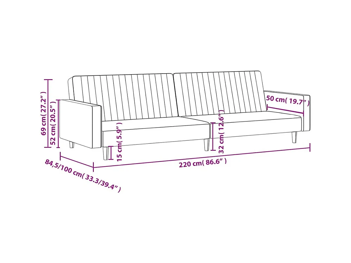 Schlafsofa 2-Sitzer Weinrot Samt