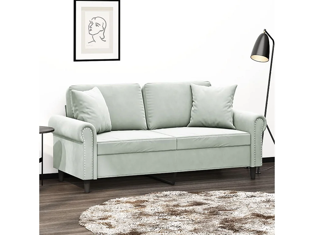 2-Sitzer-Sofa mit Zierkissen Hellgrau 140 cm Samt