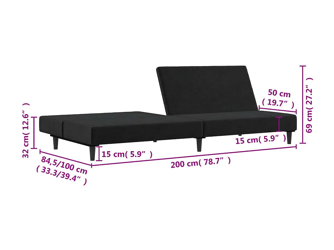 Sofá cama de 2 plazas terciopelo negro