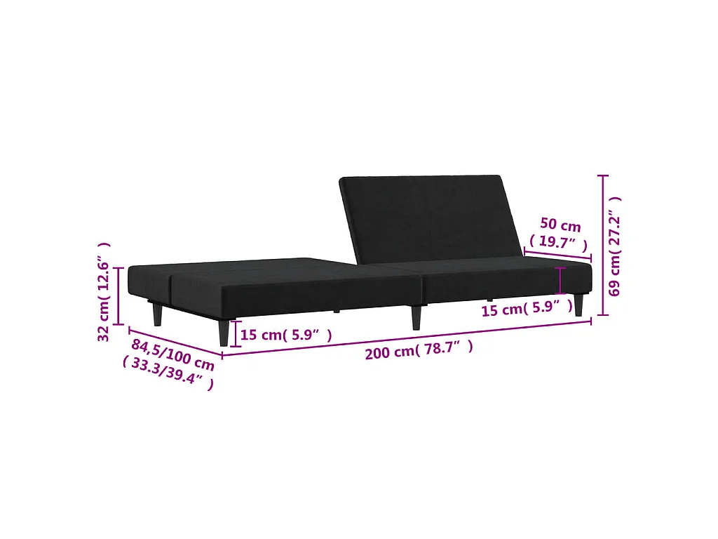 Canapé-lit 2 places noir velours