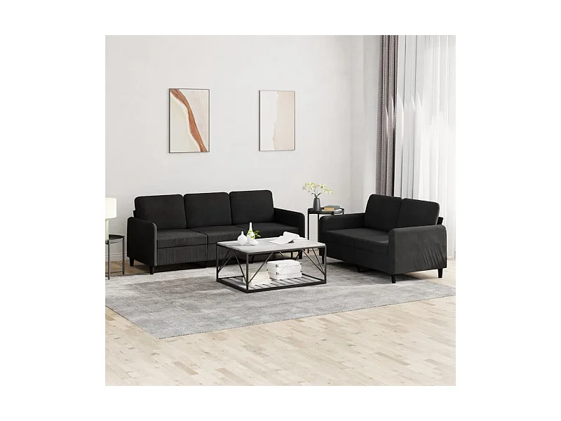 2-tlg. Sofagarnitur Schwarz Samt