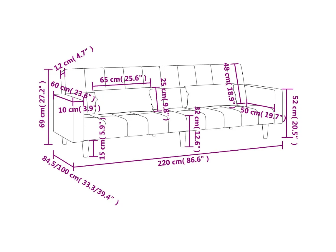 Slaapbank 2-zits met 2 kussens stof blauw