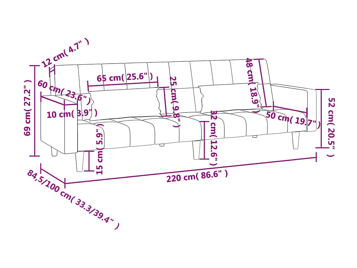 Schlafsofa 2-Sitzer mit 2 Kissen Blau Stoff