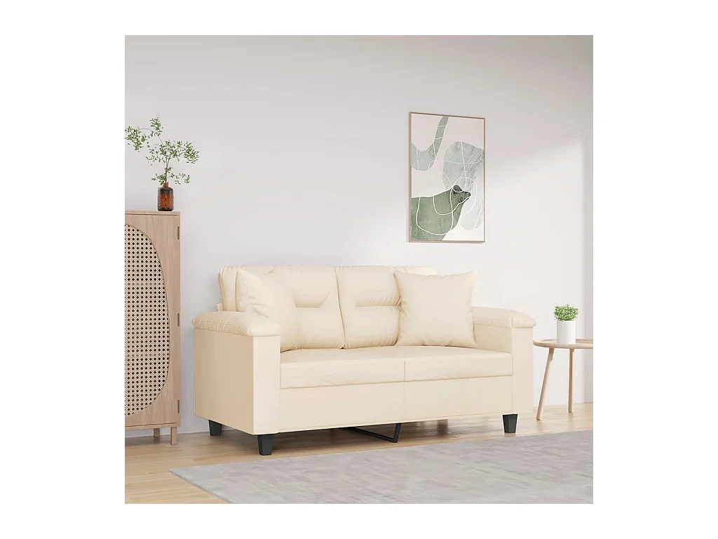 Canapé 2 places avec oreillers beige 120 cm tissu microfibre