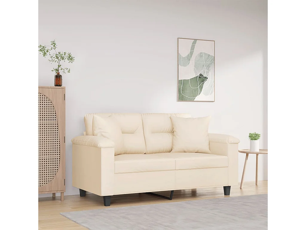 Canapé 2 places avec oreillers beige 120 cm tissu microfibre