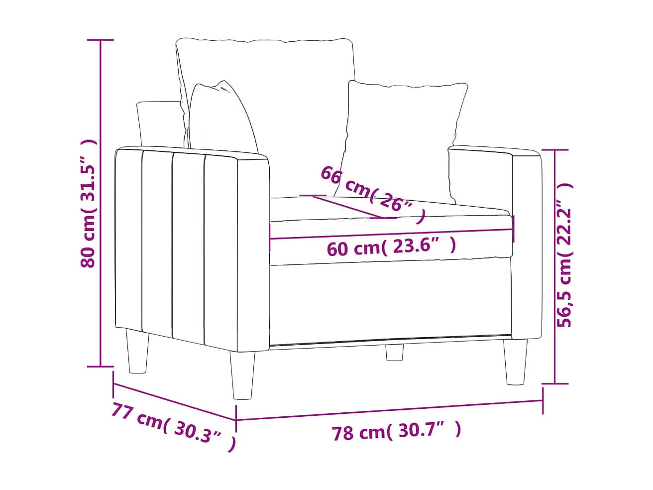 Sessel Gelb 60 cm Samt