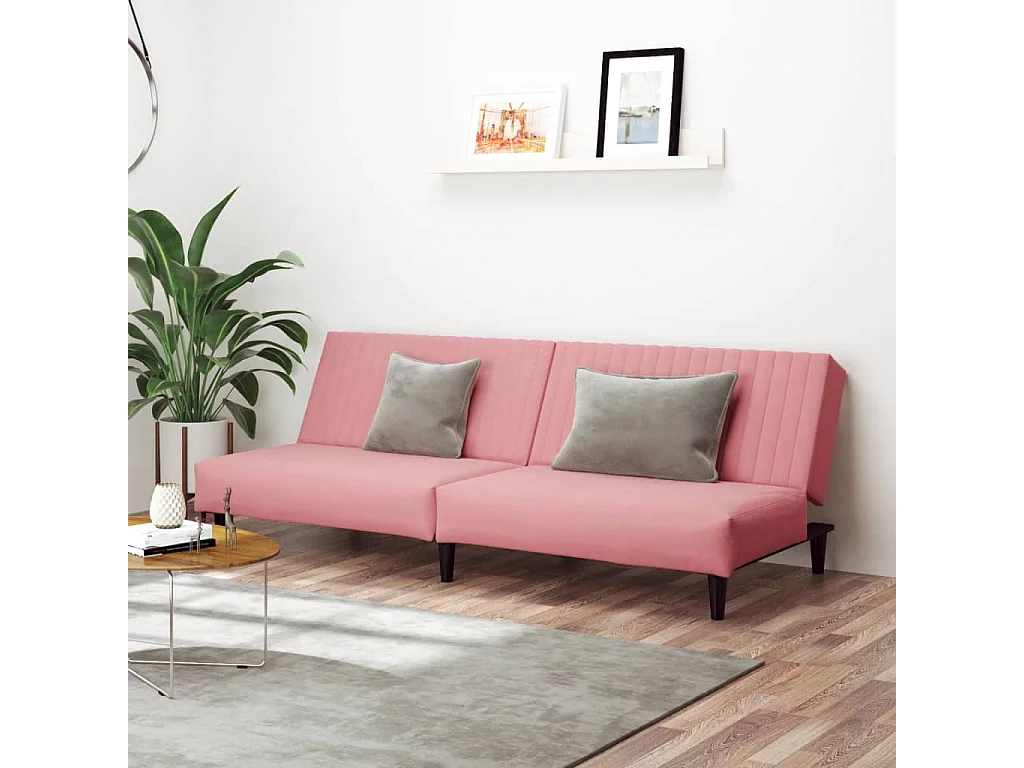 Sofá-cama de 2 lugares veludo rosa
