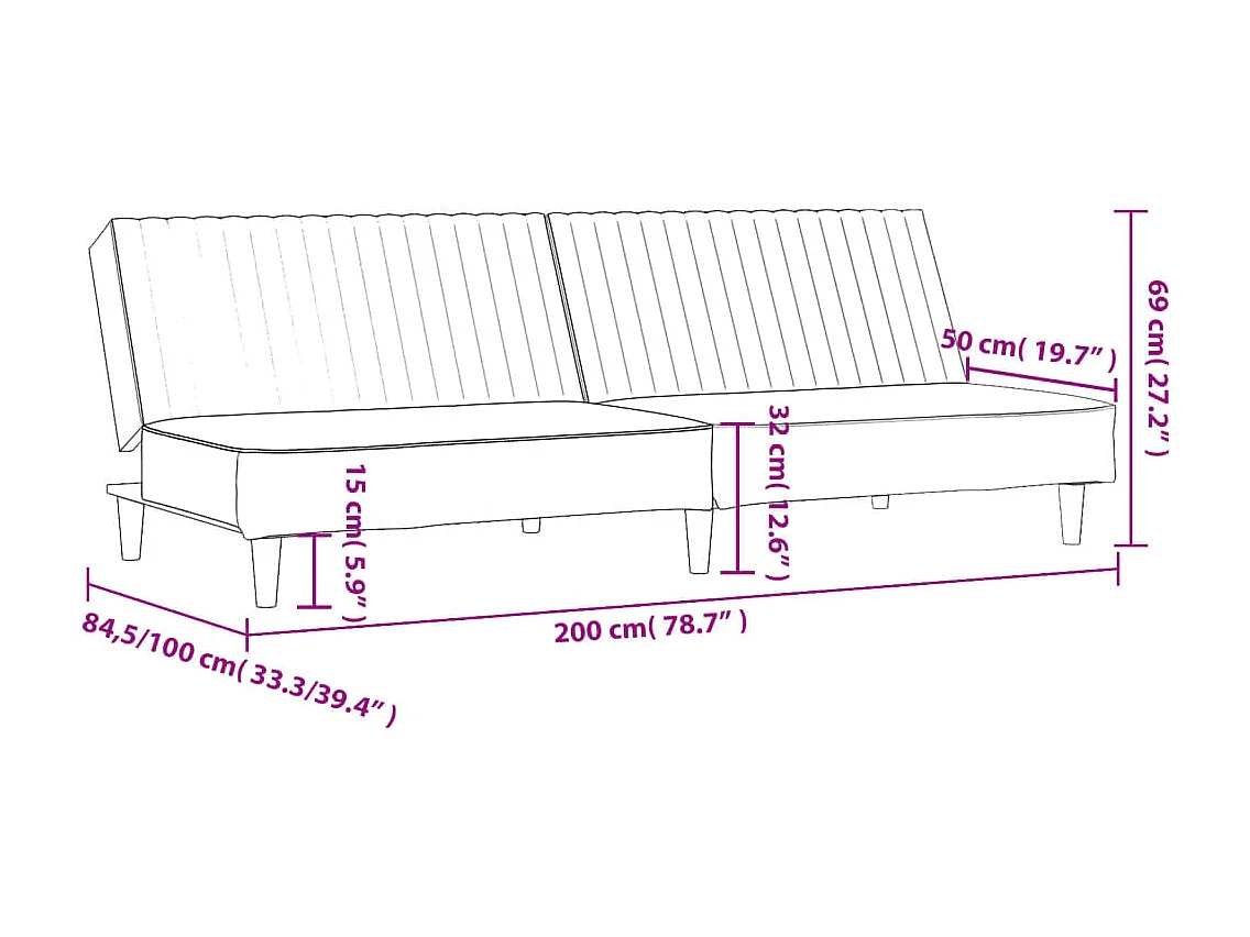 Canapé-lit à 2 places rose velours