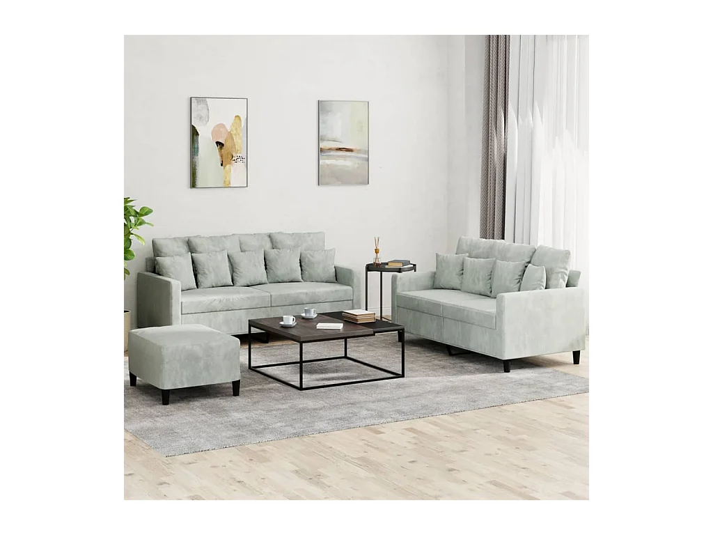 Ensemble de canapés 3 pcs avec coussins Gris clair Velours