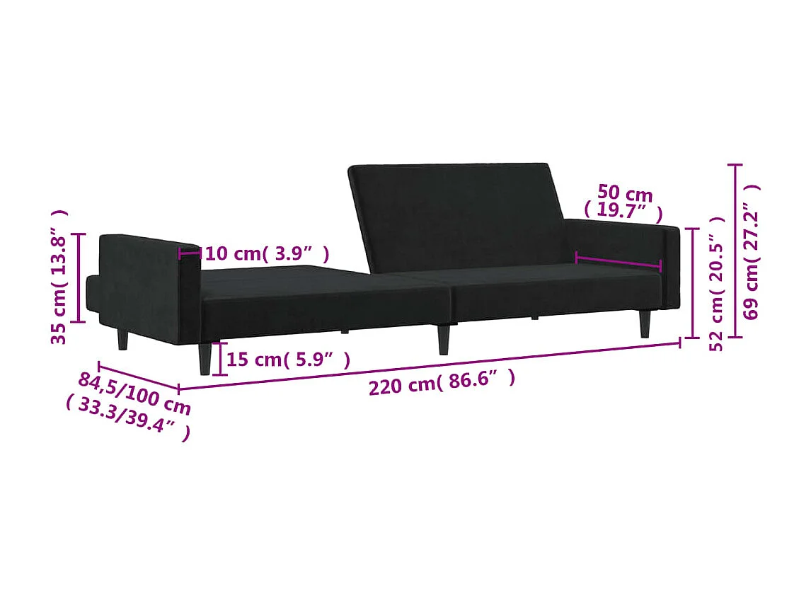 Canapé-lit 2 places noir velours