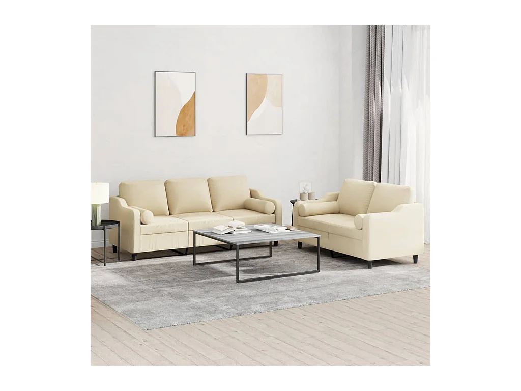 Ensemble de canapés 2 pcs avec coussins crème tissu