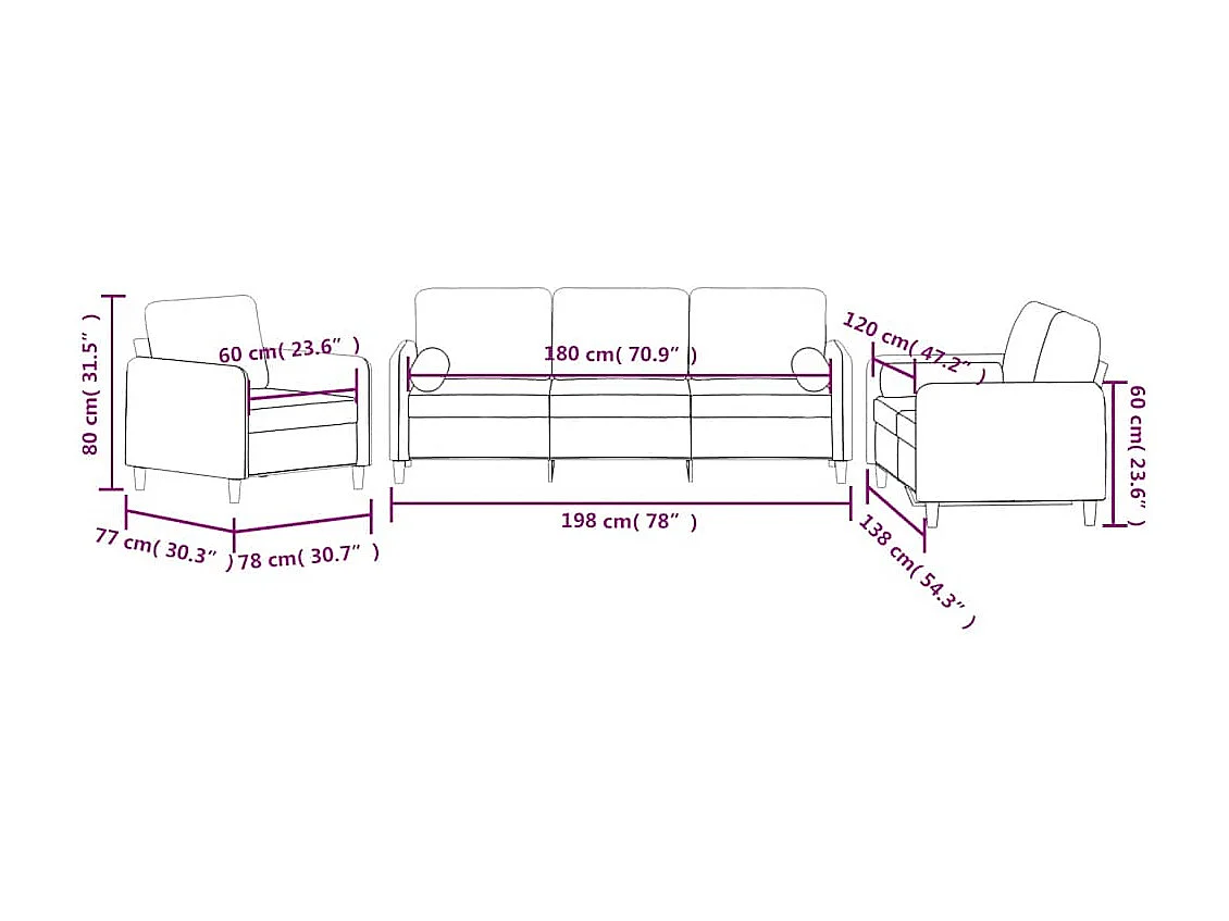 Ensemble de canapés 3 pcs avec coussins vert foncé velours