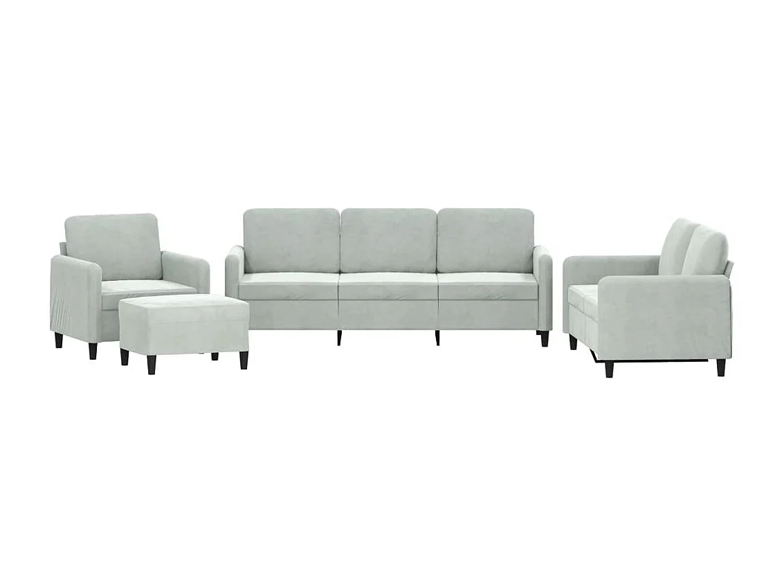 4-delige Loungeset fluweel lichtgrijs