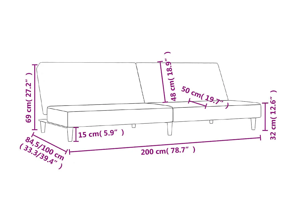 Canapé-lit à 2 places gris foncé tissu