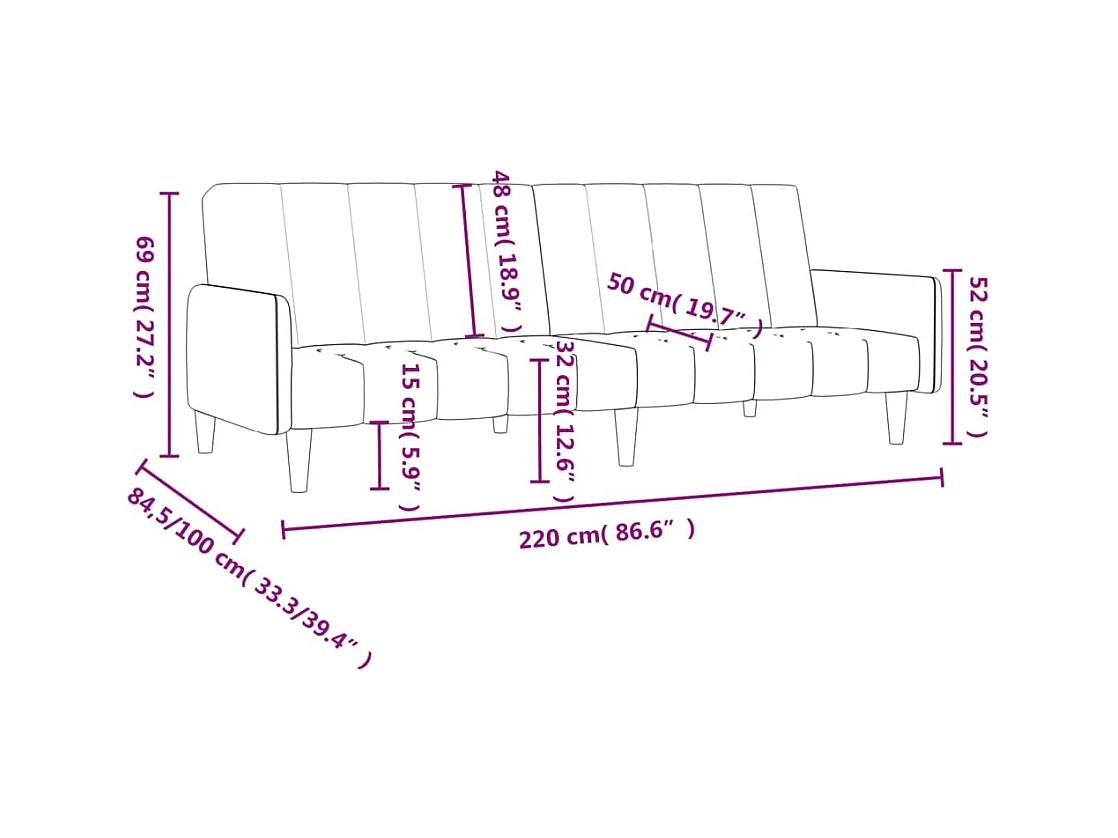 Canapé-lit 2 places rouge bordeaux velours