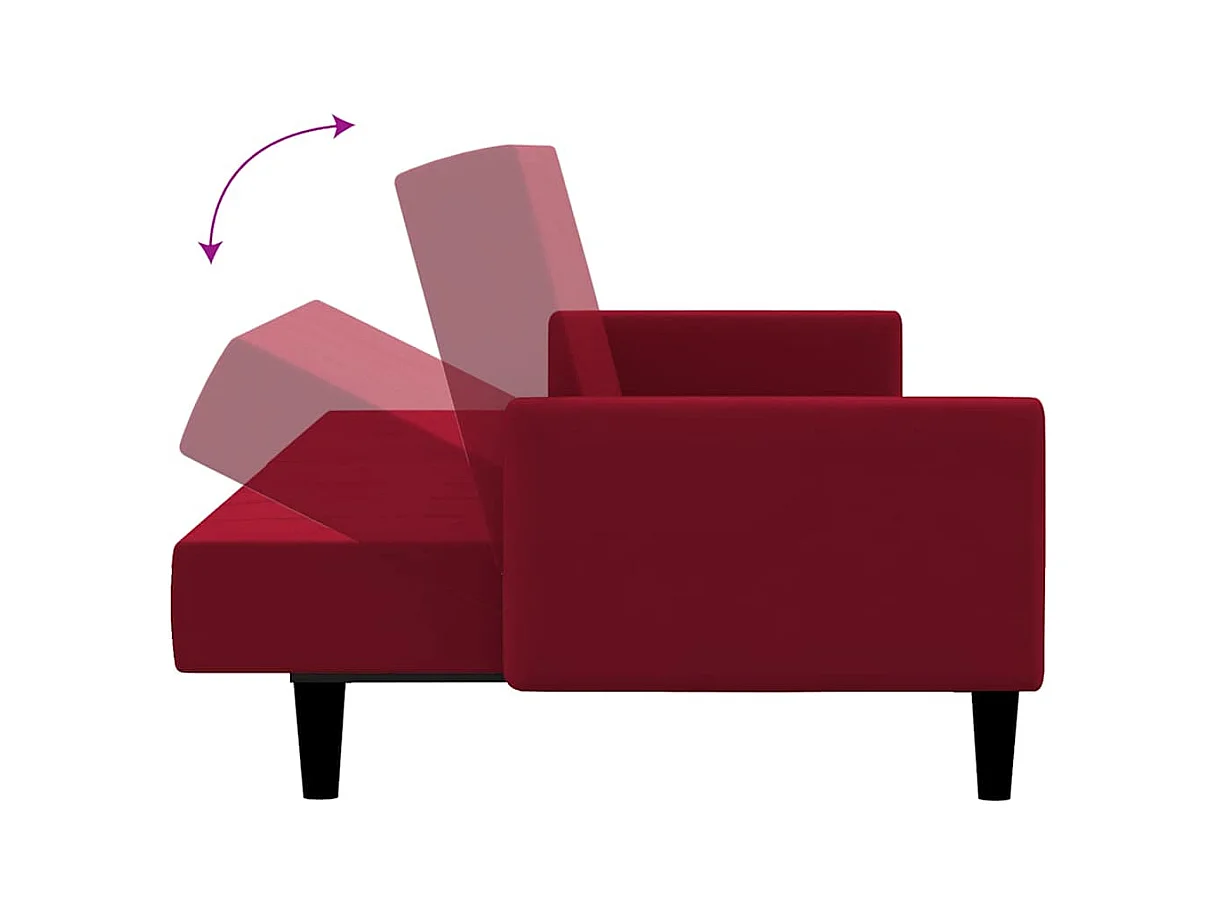 Canapé-lit 2 places rouge bordeaux velours