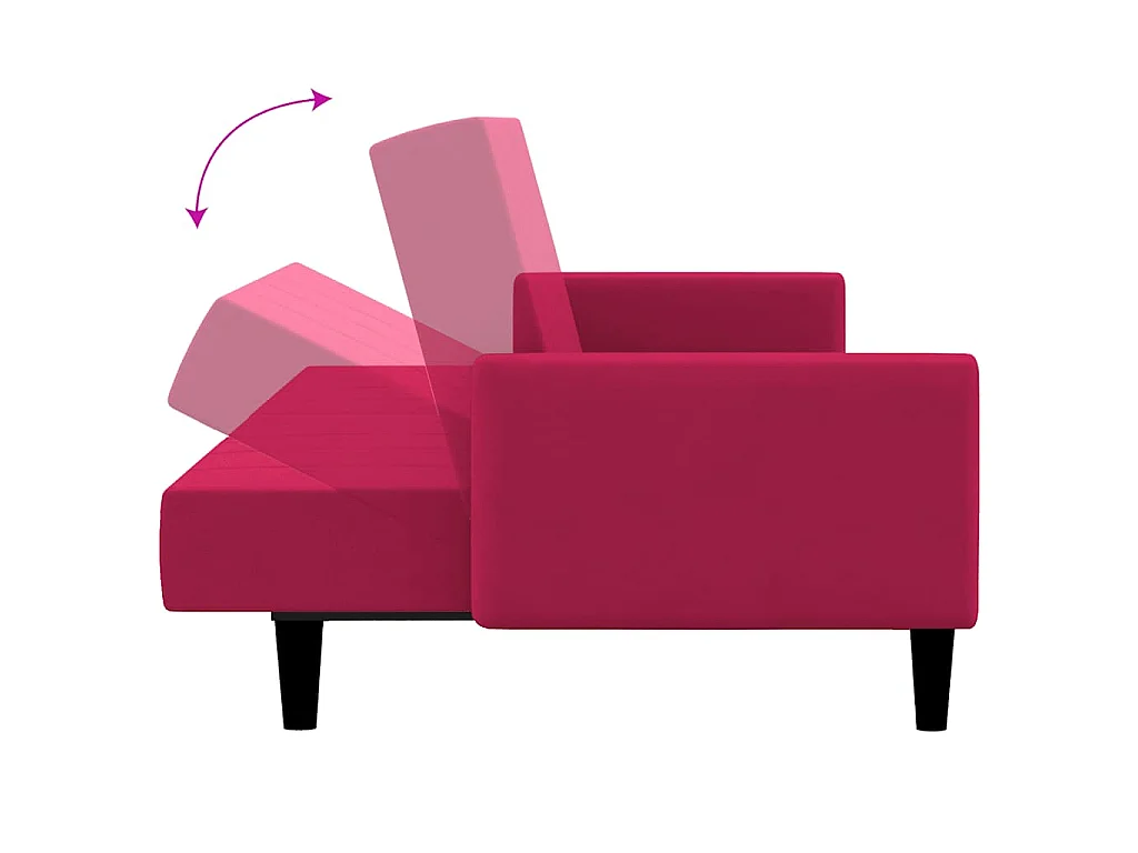 Sofá-cama de 2 lugares veludo vermelho tinto