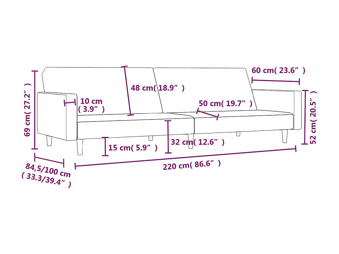 Canapé-lit à 2 places crème tissu