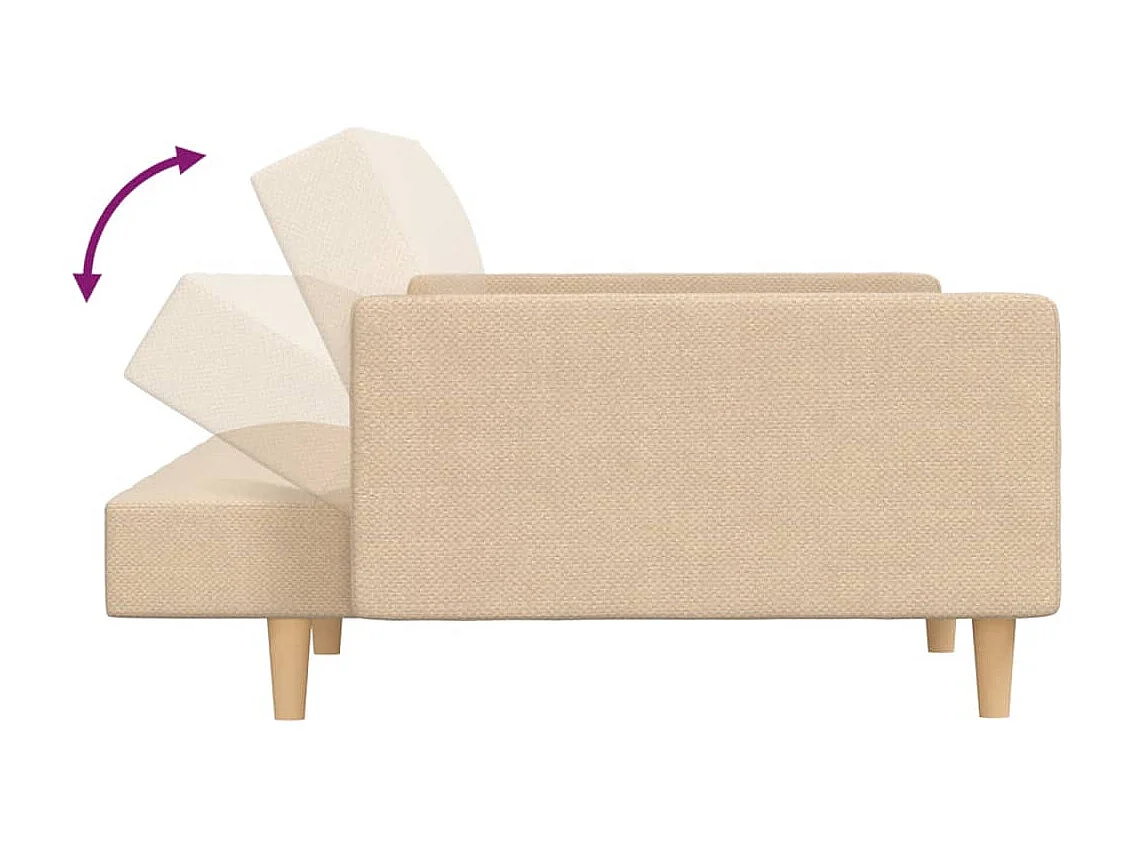Canapé-lit à 2 places avec deux oreillers crème tissu