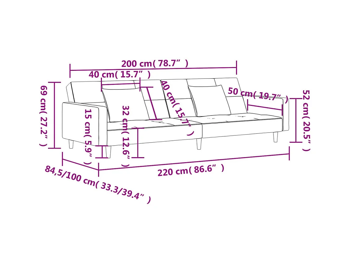 Sofá cama de 2 plazas con dos almohadas tela color crema