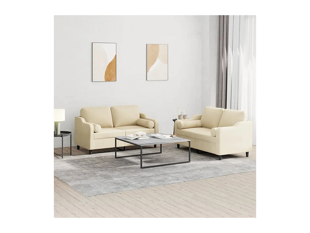 Ensemble de canapés 2 pcs avec coussins crème tissu