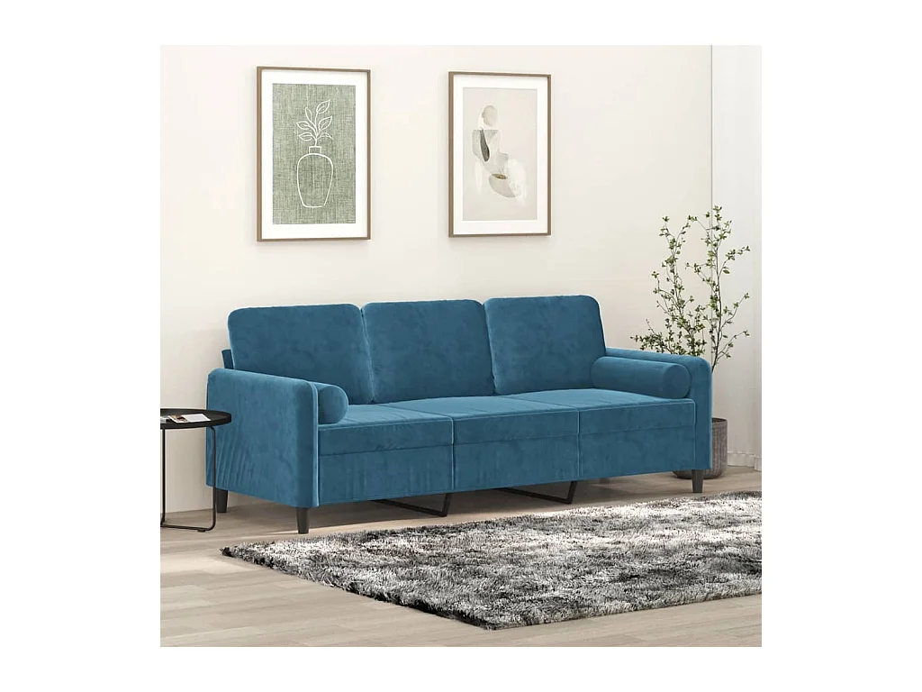 3-Sitzer-Sofa mit Zierkissen Blau 180 cm Samt