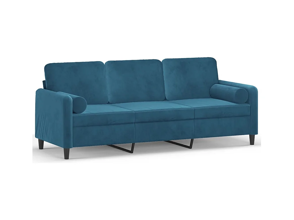 3-Sitzer-Sofa mit Zierkissen Blau 180 cm Samt