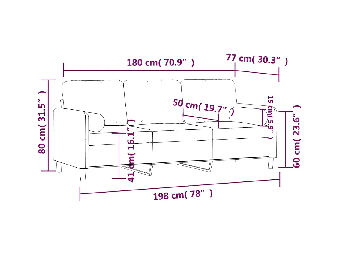3-Sitzer-Sofa mit Zierkissen Blau 180 cm Samt