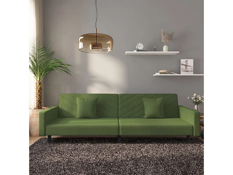 Canapé-lit à 2 places avec deux oreillers Vert foncé Velours