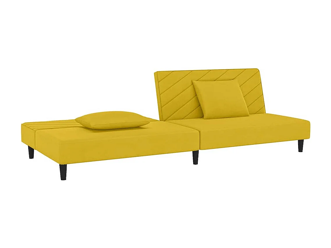 Canapé-lit à 2 places avec deux oreillers Jaune Velours