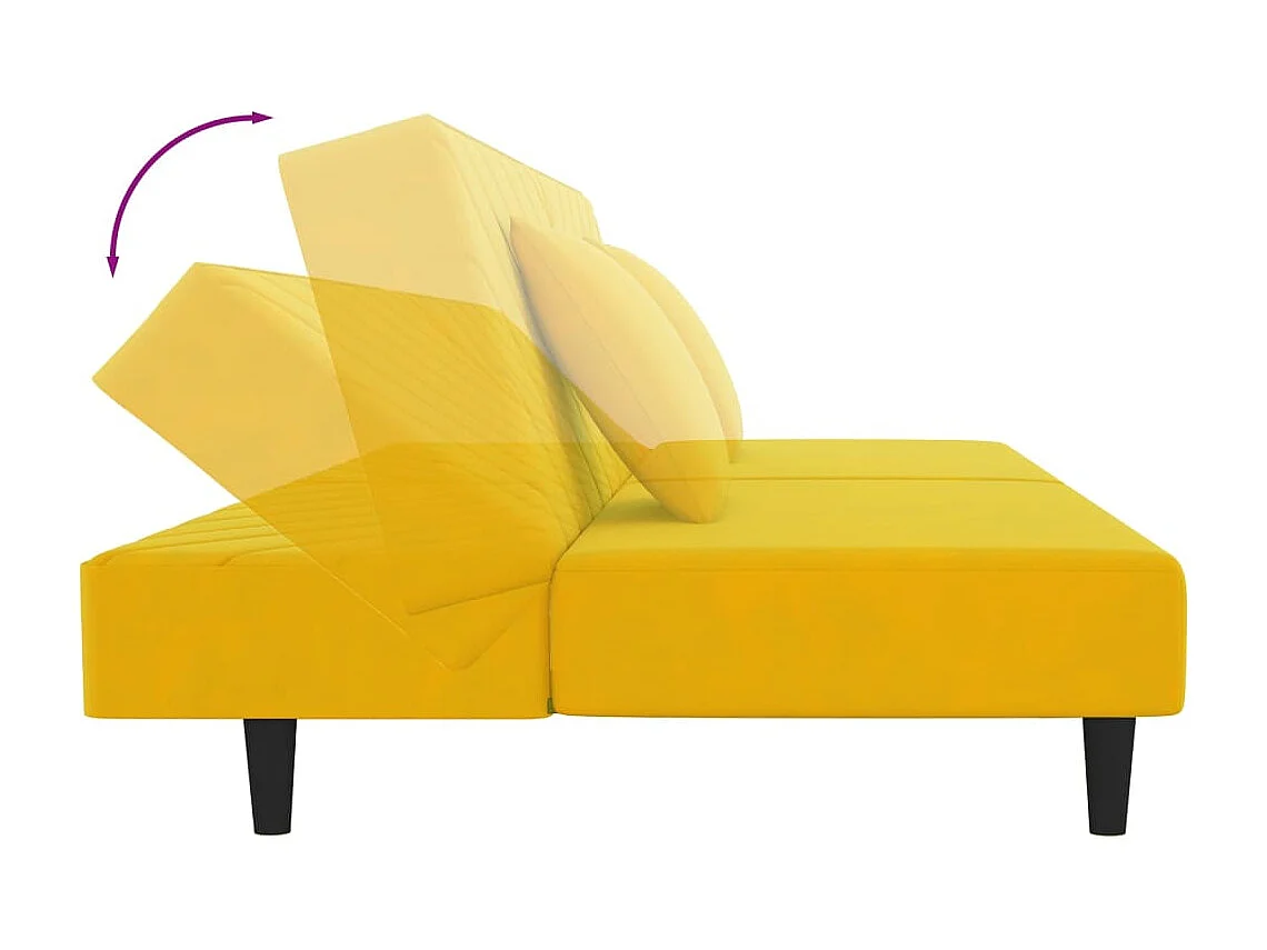 Canapé-lit à 2 places avec deux oreillers Jaune Velours