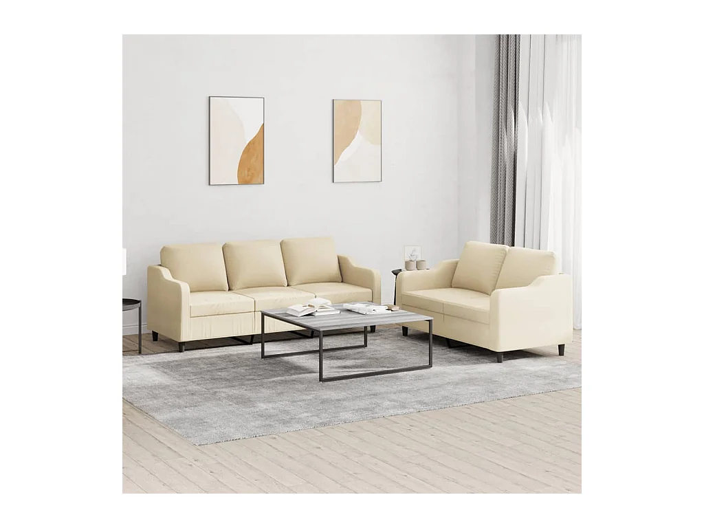 Ensemble de canapés 2 pcs avec coussins Crème Tissu