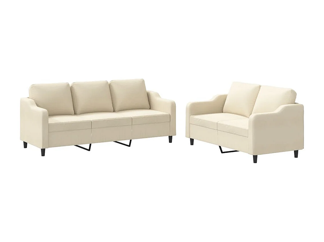 2-tlg. Sofagarnitur mit Kissen Creme Stoff