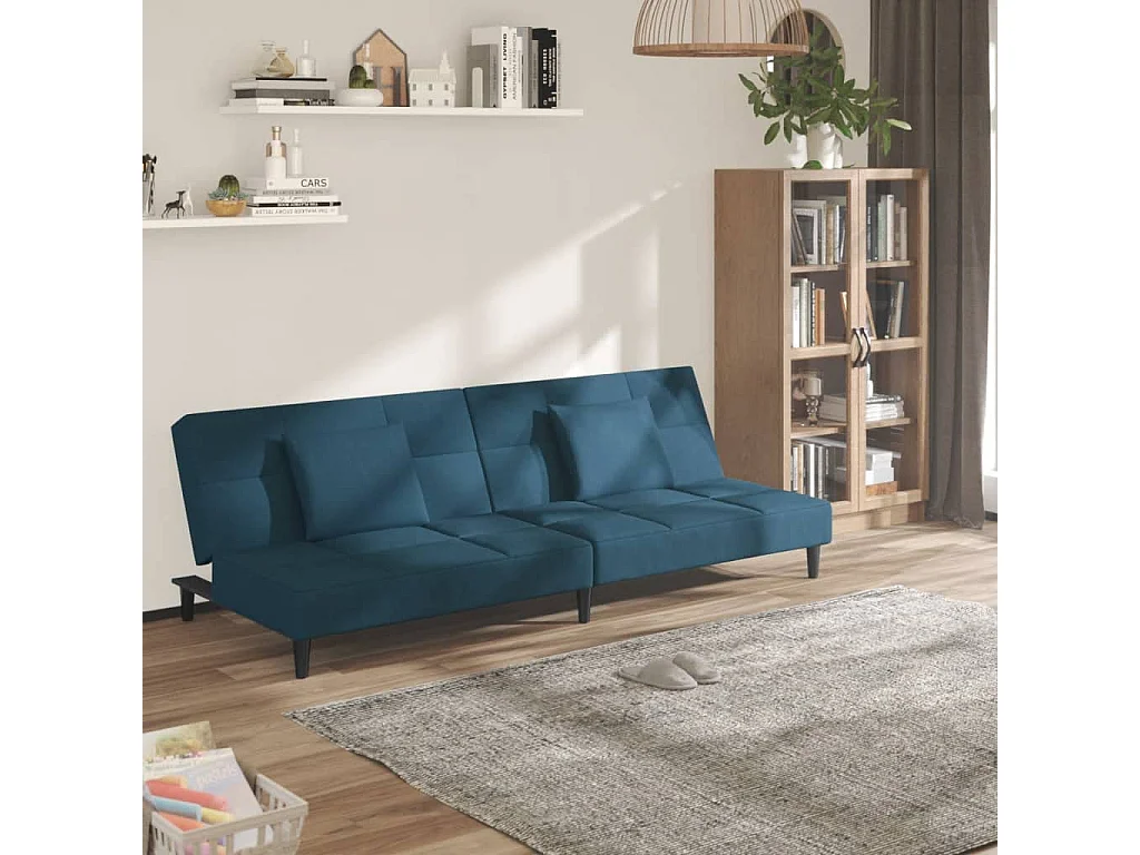 Schlafsofa 2-Sitzer mit 2 Kissen Blau Samt