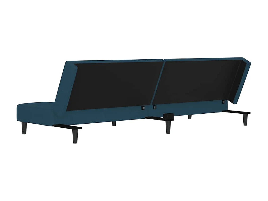 Canapé-lit à 2 places avec deux oreillers bleu velours