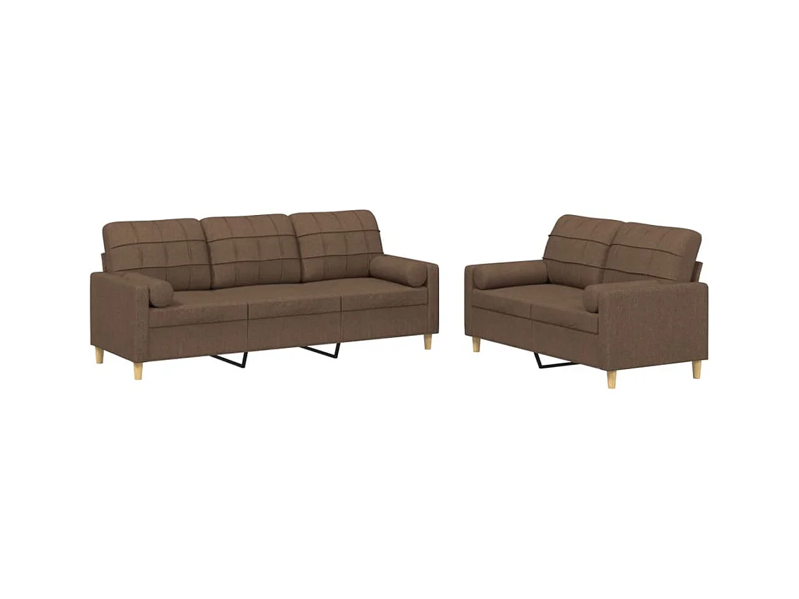 Ensemble de canapés 2 pcs avec coussins marron tissu