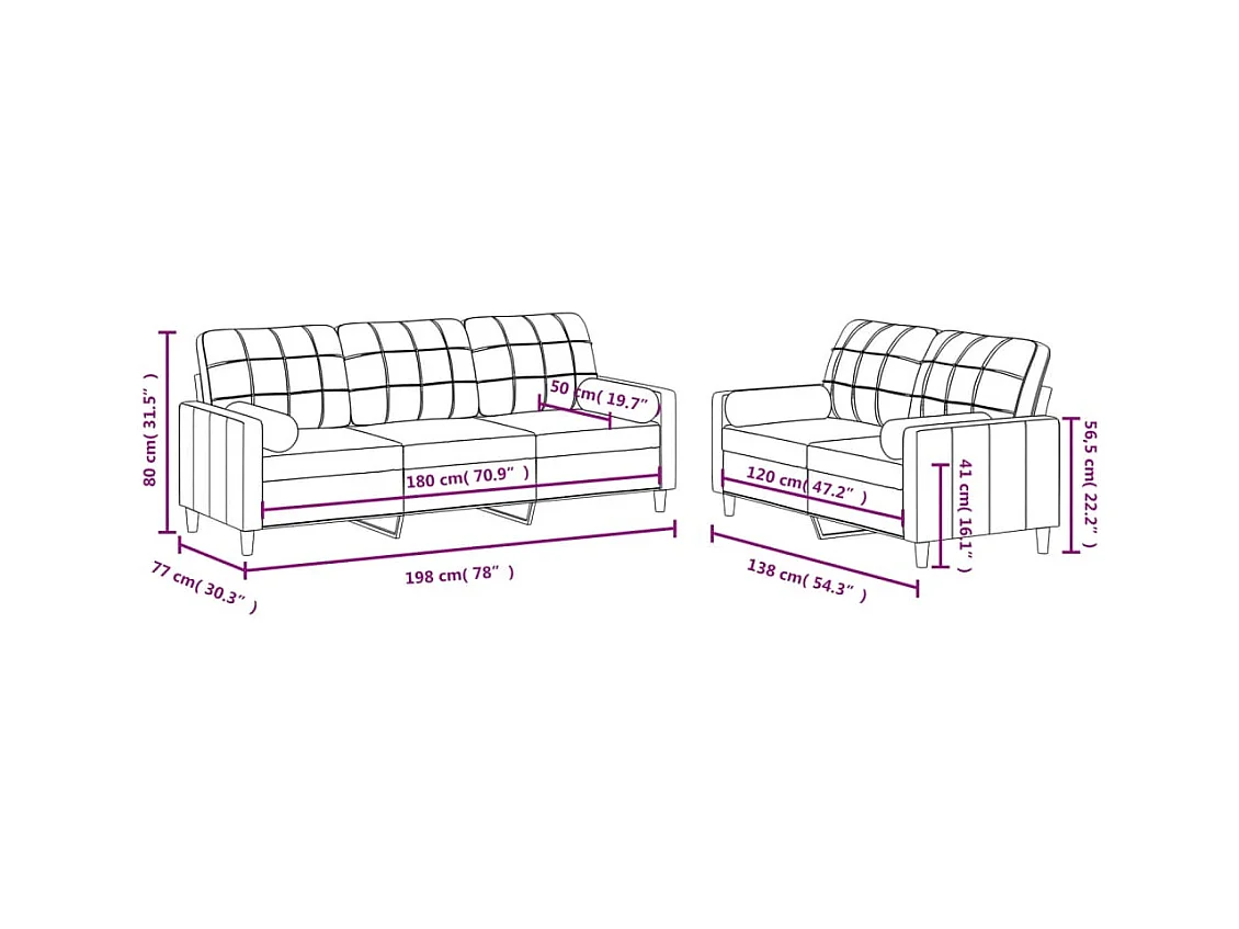 Ensemble de canapés 2 pcs avec coussins marron tissu