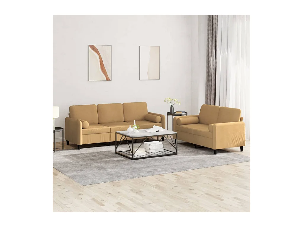 Ensemble de canapés 2 pcs avec coussins marron velours