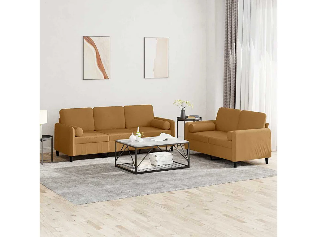 Ensemble de canapés 2 pcs avec coussins marron velours